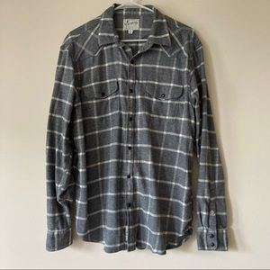 Lucky Brand Men’s Flannel Shirt Gray White Stripes Snaps